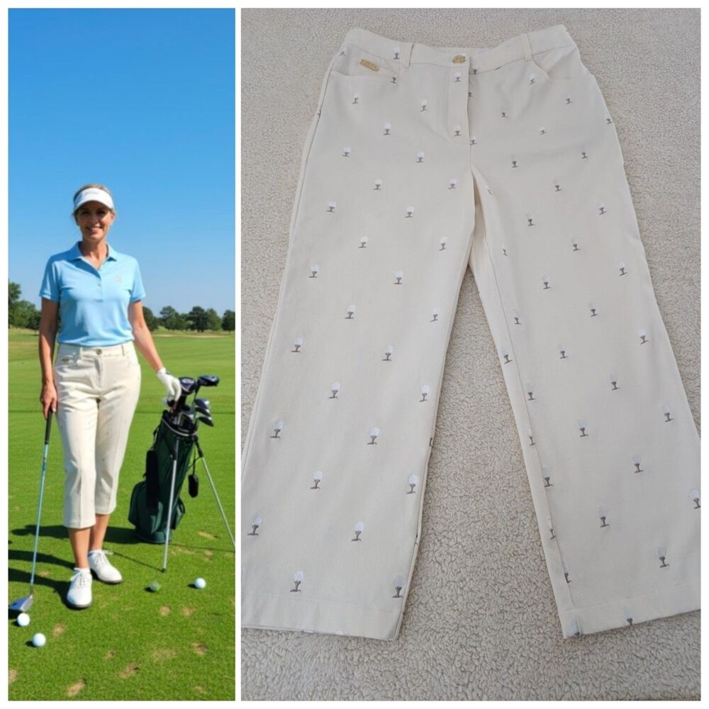 St. John Sport Capri Pants 8 Golf Cotton/Spandex Stretch (30"X 21.5") Old Money